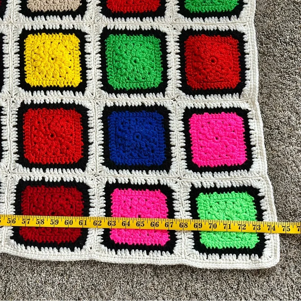 Vintage Colorful Crochet Afghan Blanket - Granny Squares